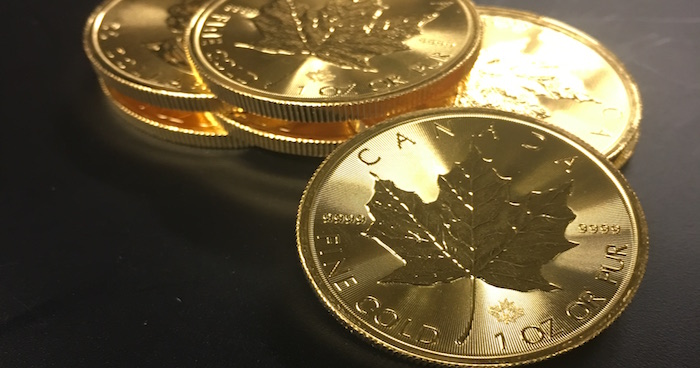 Maple Leaf Goldmünzen zu 1 Feinunze mit gerade geriffeltem Rand